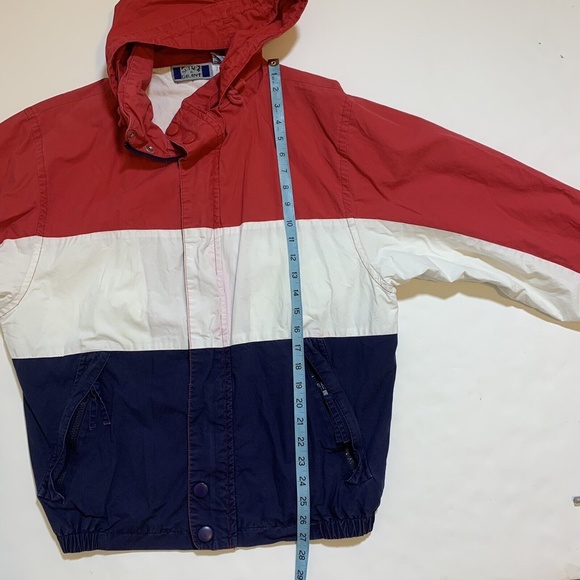 Vintage 90s Sutter & Grant Red White Blue Hoodie Windbreaker Jacket Size S/M - Picture 10 of 11